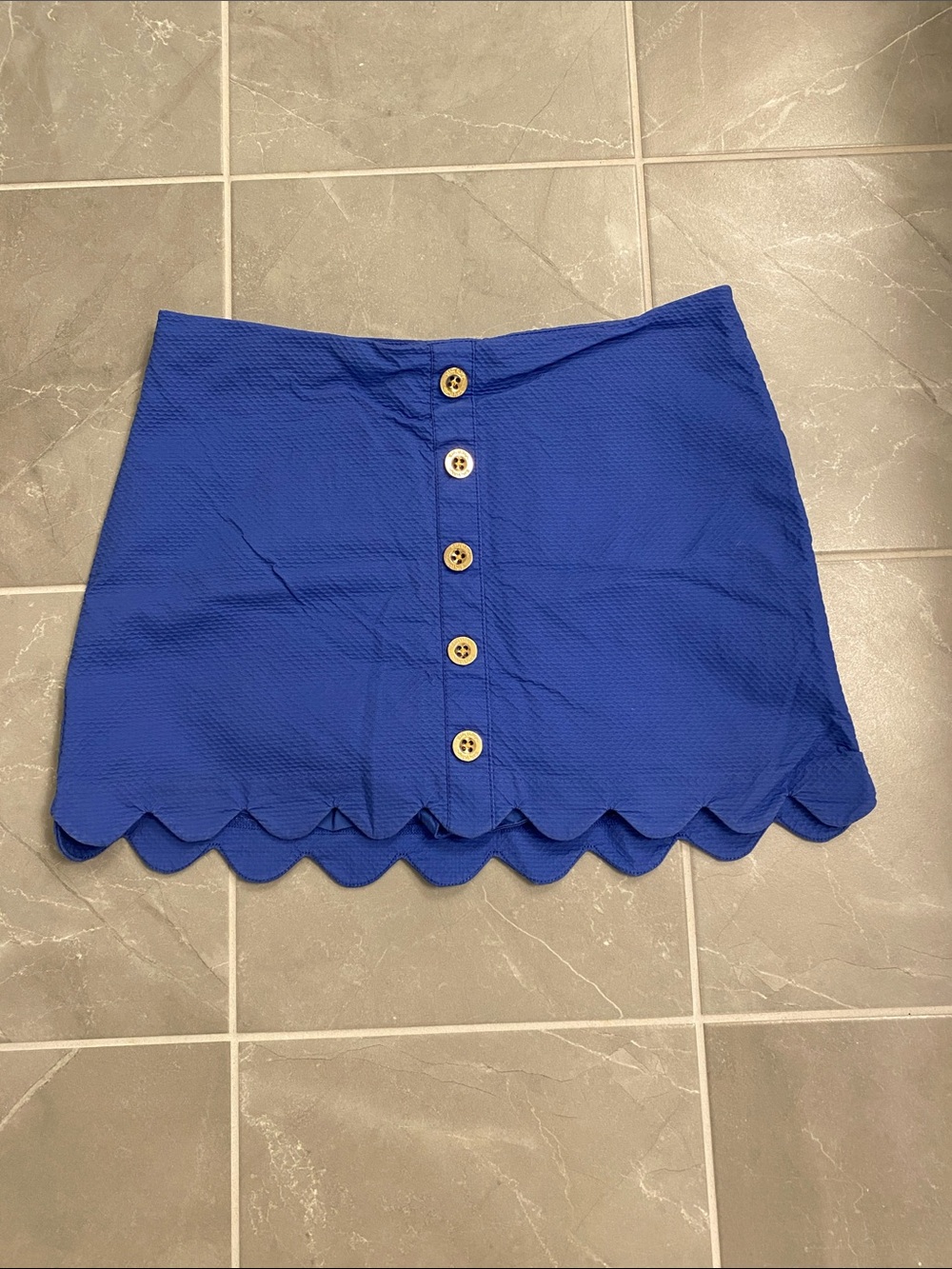 Purple Scallop-Hem Mini Skort with Button Front